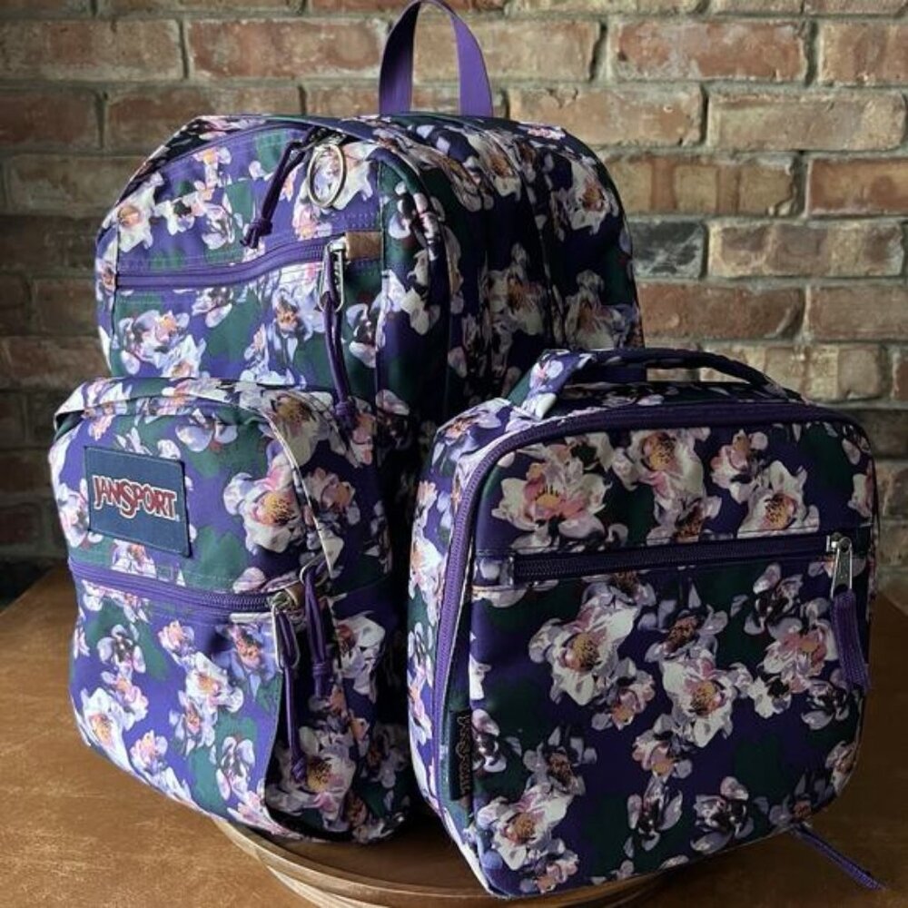 JanSport Cool Backpack Purple Petals with 15-inch Laptop Sleeve With Lunch Box